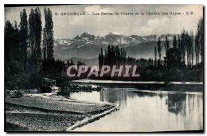 Old Postcard Grenoble Banks of the Isere and the Chaine des Alpes