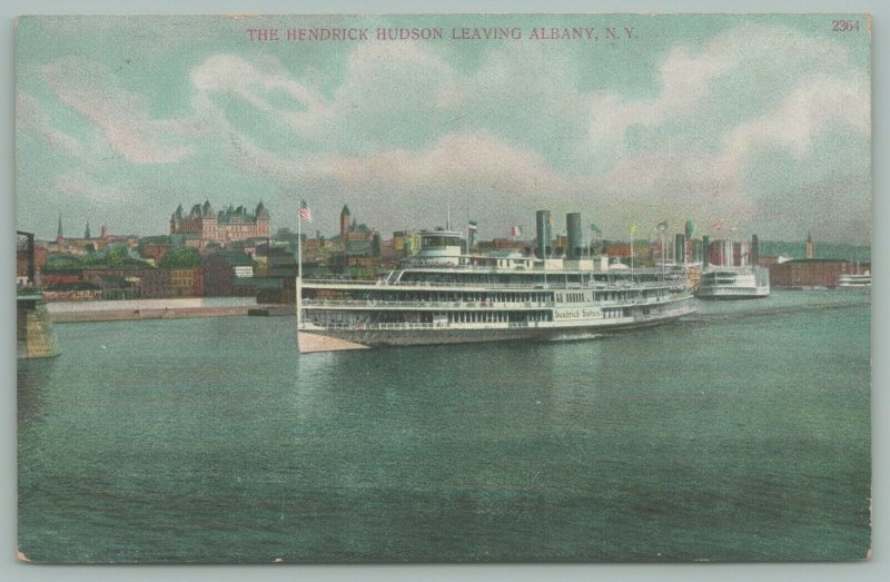 Albany New York~Arnold Co Sign on Shore~Steamer Hendrick Hudson Leaves Town~1909 