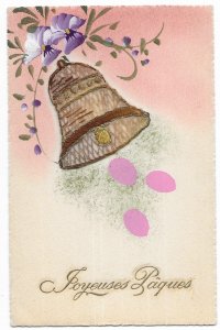 Early 1900's Hand Designed & Colored Happy Easter French Post Card, Embroidered