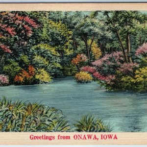 c1940s Onawa, Iowa Greetings from Souvenir Stock Custom Linen Postcard IA A264