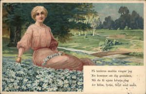VF Beautiful Ethereal Woman Among Flowers c1910 Vintage Postcard