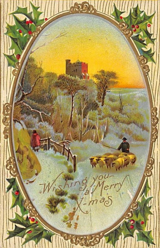 Wishing you a Merry Christmas Winter sheep scene R.P.O., Rail Post Offices Po...