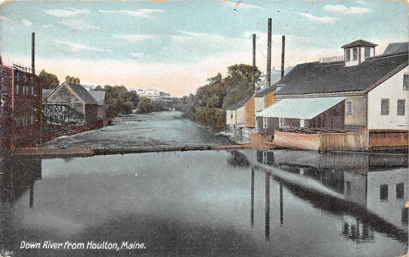 Houlton Maine~Down River From Town~F Merritt & Sons Building ~c1910 Postcard