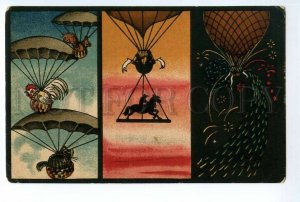497354 HISTORY AVIATION ballooning as a spectacle Vintage russian game card