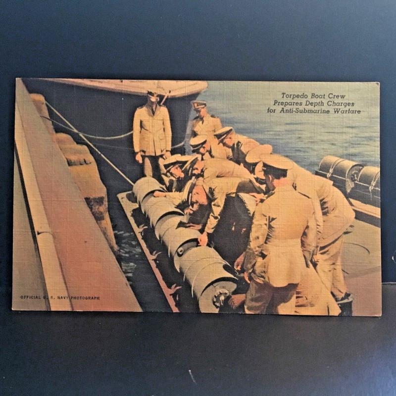Postcard Torpedo Boat Crew Prepares Depth Charges for Anti-Submarine Warfare. Y6
