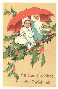 All Good Wishes For Christmas Mistletoe Kids Umbrella Holiday Card Greetings