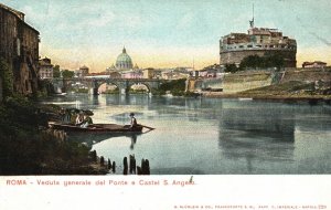 Vintage Postcard 1900's Veduta Generale del Ponte e Castel S. Angelo Rome Italy