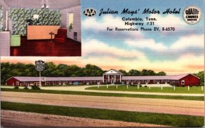 Linen Postcard Julian Mays' Motor Hotel Highway #31 in Columbia Tennessee