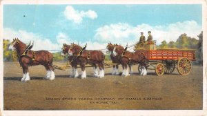Omaha Nebraska Union Stock Yards Co Clydesdale Horse Team Postcard AA109441