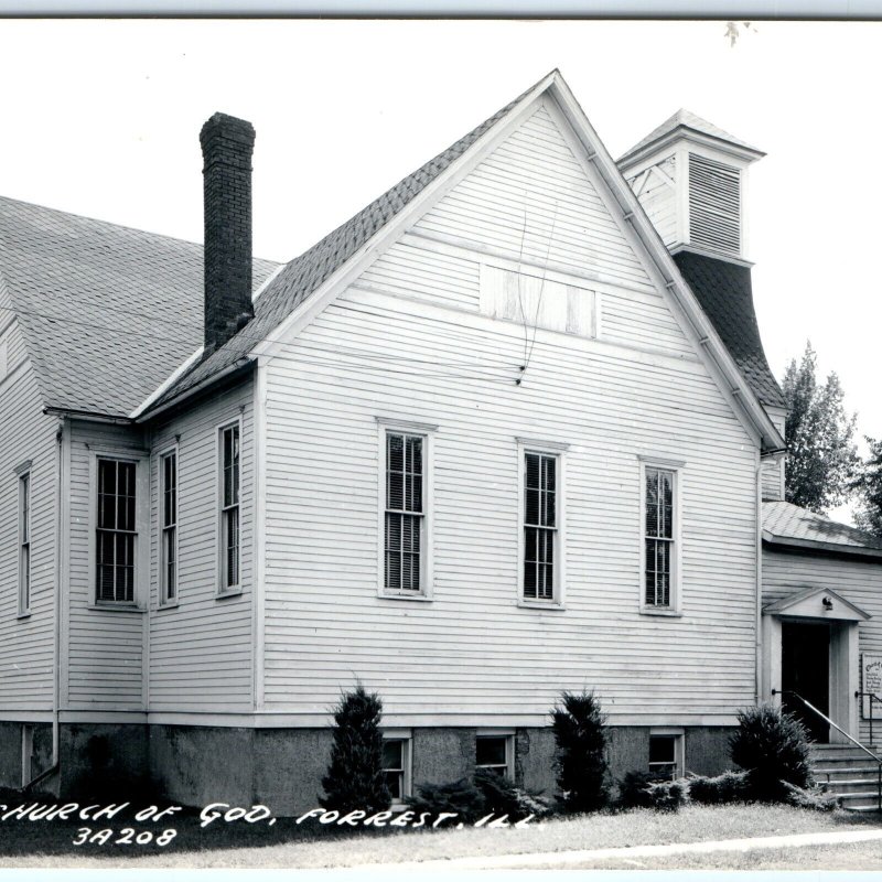 c1950s Forrest, IL RPPC Church of God Small House Chapel Real Photo PC Vtg A113