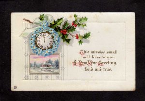 A New Year Greetings Midnight Clock Postcard 1917