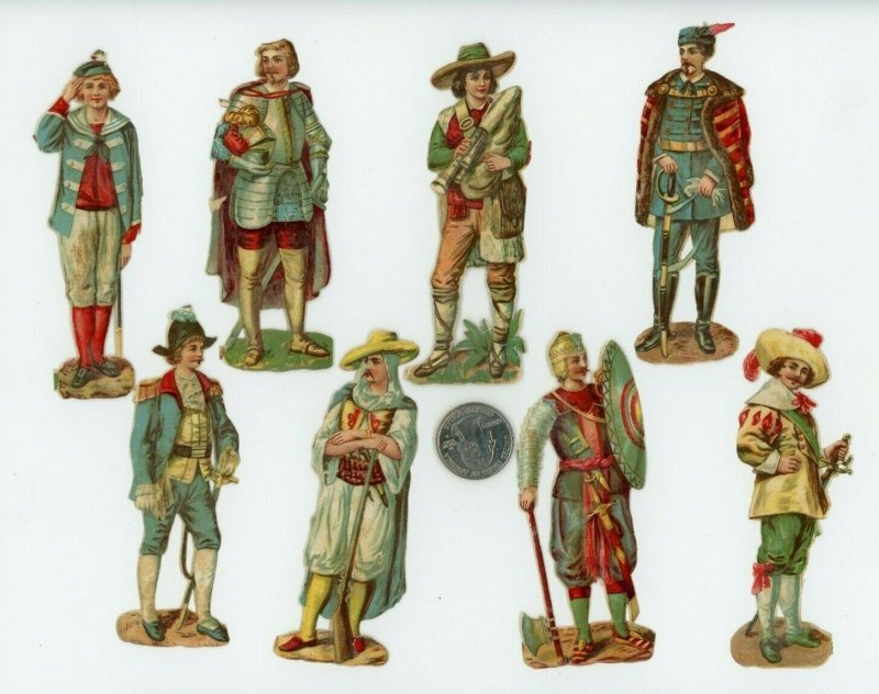 1870's-80's Occupational Soldiers Jester, Hunter Lot Of 16 Victorian Die Cut X96 