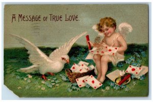 1906 Valentine Angel Stamp Hearts Letters Dove Embossed Jersey City NJ Postcard