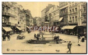 Old Postcard Liege Street Vinave of Miss and statue of the Virgin