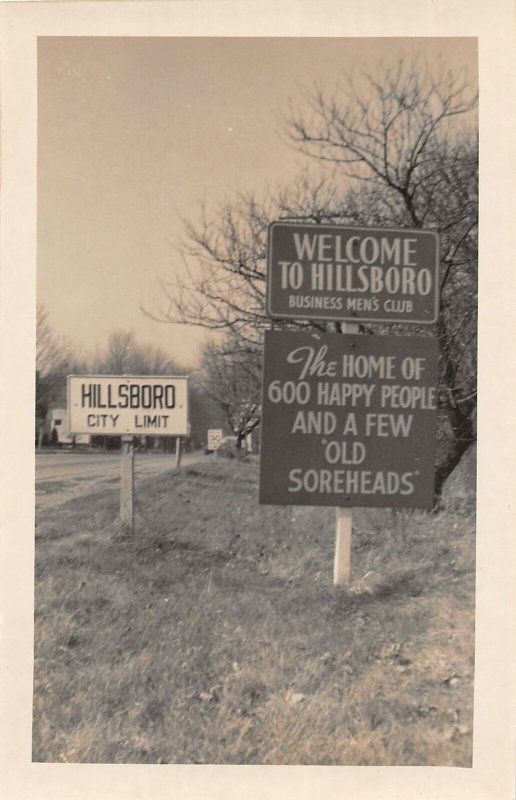 F54/ Hillsboro Indiana RPPC Postcard c1950s Welcome Road Sign