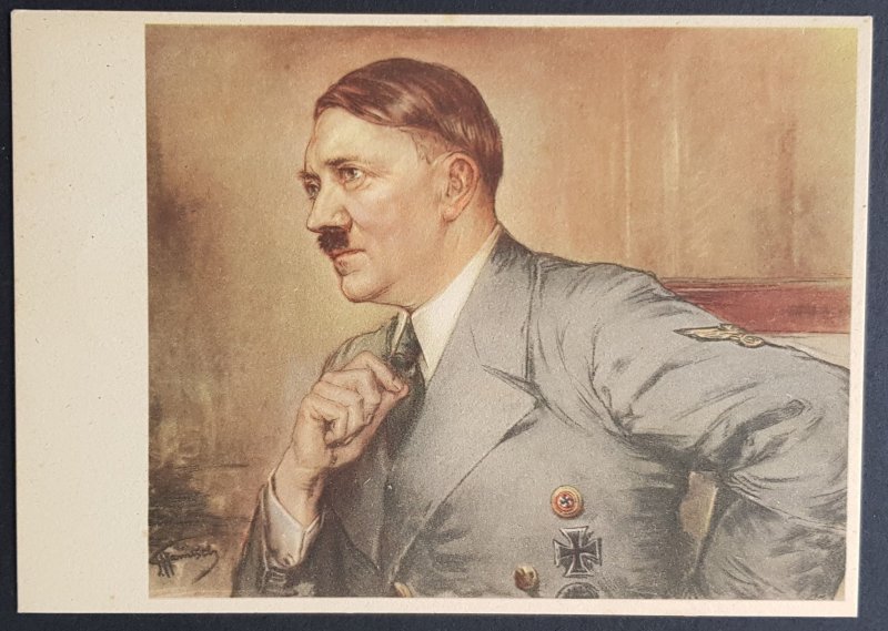 GERMANY THIRD 3rd REICH ORIGINAL COLOUR ARTISTS POSTCARD ADOLF HITLER