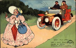 Tom Browne Car Comic Driving Behind Old Woman Vintage Postcard