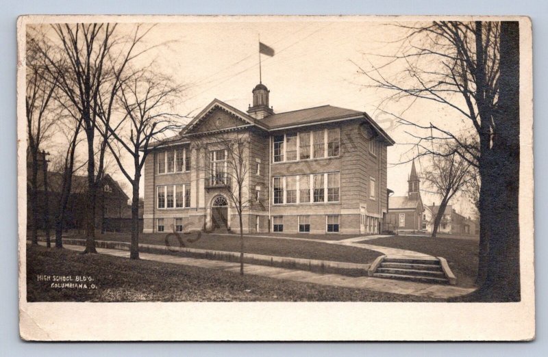 J87/ Columbiana Ohio RPPC Postcard c1910 High School Building 1127