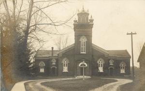 c1910 RPPC Postcard; Stone Church w/ Gothic Arch Windows & Belltower Unknown US