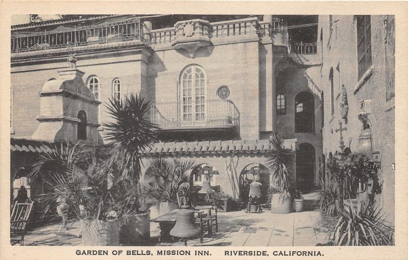 Riverside California~Mission Inn-Garden of Bells~Potted Palms-Bells~Albertype Pc