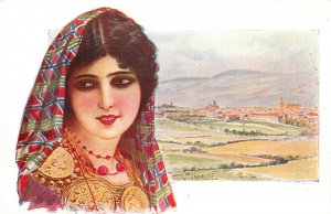 Spanish Oviedo Asturias beauty drawn woman folk type artist Chantecler postcard