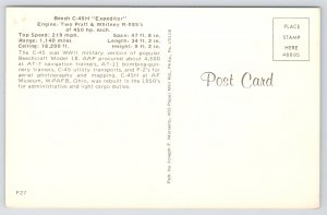Transportation~Beech C-45H Expeditor Stats On Back~Vintage Postcard