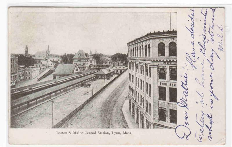 Boston & Maine Railroad Depot Station Lynn Massachusetts 1906 postcard
