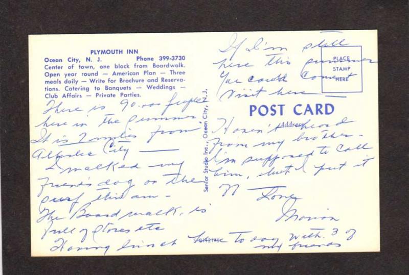 NJ Plymouth Inn Hotel Ocean City New Jersey Postcard US Flag