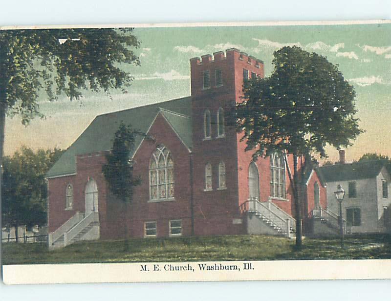 Divided-Back CHURCH SCENE Washburn - Near Peoria & Bloomington Illinois IL G4229