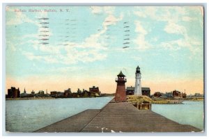 1911 Buffalo Harbor Buffalo Lighthouse Bridge New York Vintage Antique Postcard