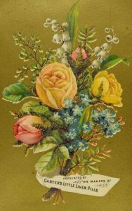 Victorian Trade Card Carter's Little Liver Pills Bouquet Of Flowers F87