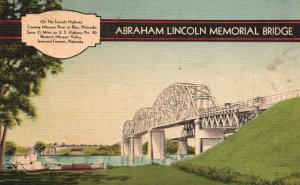 Vintage Postcard Abraham Lincoln Memorial Bridge Missouri River Blair Nebraska