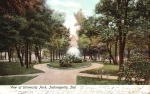 Vintage Postcard 1906 View of University Park Fountain Indianapolis Indiana IN