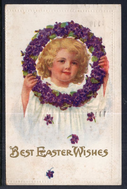 Best Easter Wishes,Girl Holding Wreath