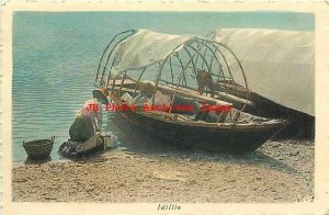 Italy, Como, Idillio, Woman Washing Clothes, Small Fishing Boat, Brunner No 713