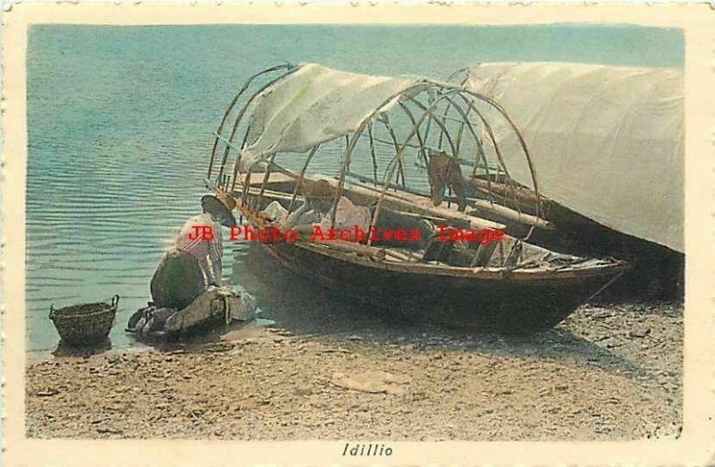 Italy, Como, Idillio, Woman Washing Clothes, Small Fishing Boat, Brunner No 713