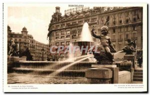 Old Postcard Barcelona Fuentes Plaza Cataluna