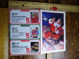 Postcard - Coupons - Happy Holidays - Santa Playing w/ the Train & Toys Painting 