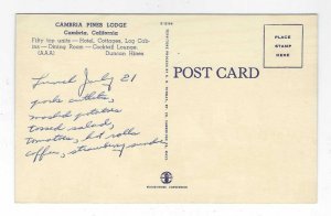 1940's Cambria Pines Lodge, Cambria, California Linen Postcard