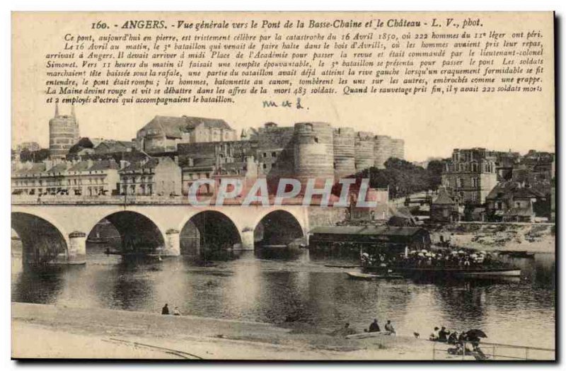 Angers Old Postcard General view of the bridge from Lower Chain and castle