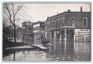 c1910's West Third Street Flood Bauman Bakery Trolly Dayton Ohio OH Postcard