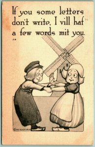 Dutch Children Comic Windmills Write Some Letters Gibson Art Company Postcard F8