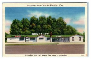 SHERIDAN, WY~ BUNGALOW AUTO COURT c1940s Sheridan County Roadside Linen Postcard