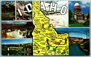 State Map Multiview Idaho ID UNP Chrome Postcard F5