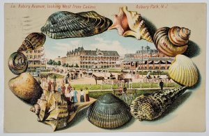 Asbury Park New Jersey Seashell Border Looking West from Casino Postcard E25