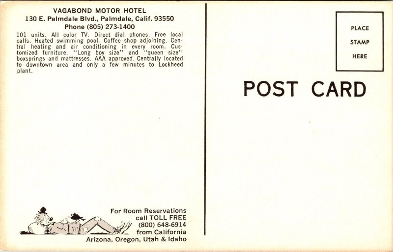 Vagabond Motor Hotel Palmdale California CA Postcard VTG UNP Vintage Unused  