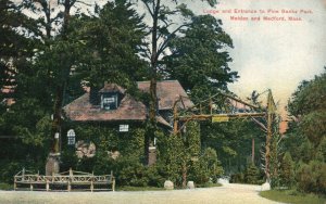 Vintage Postcard 1909 Lodge And Entrance To Pine Banks Park Malden & Medford MA