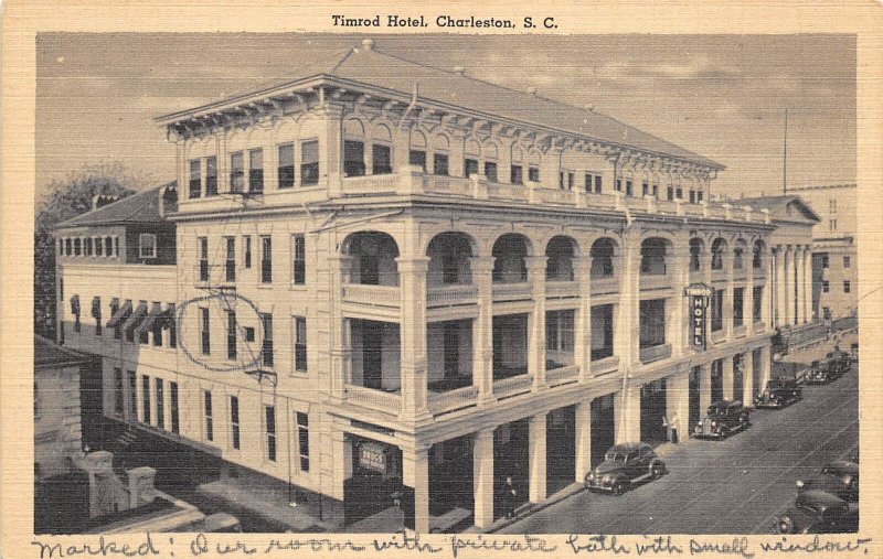 Charleston South Carolina 1940s Postcard Timrod Hotel