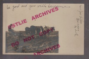 Garrison NORTH DAKOTA RPPC c1910 PLOWING FIELD Farm Farming OX OXEN Pulling PLOW