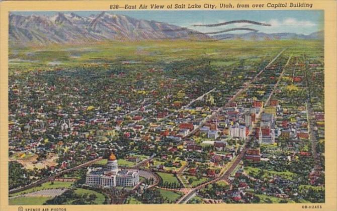 Utah Salt Lake City East Aerial View From Over Capitol Building 1946 Curteich